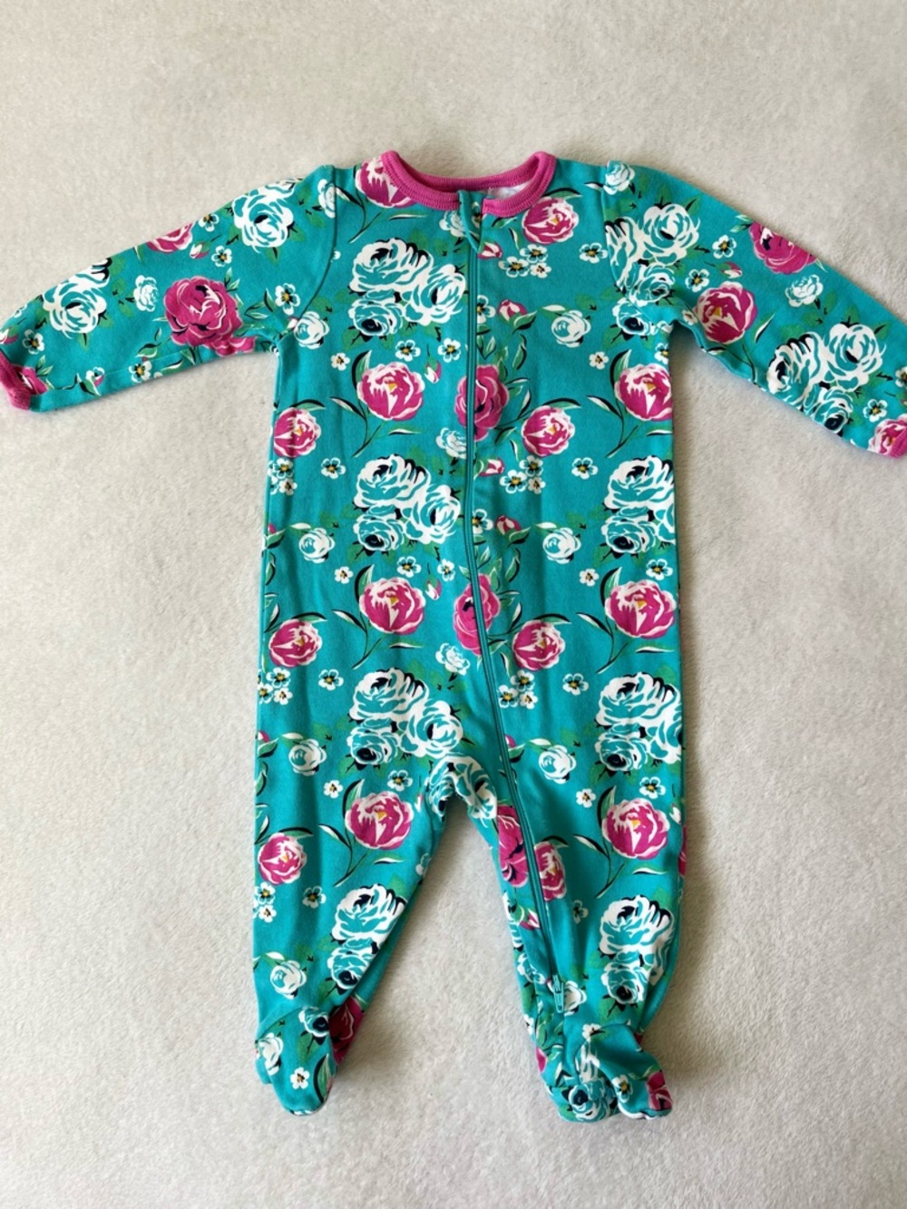 wonder nation Teal Floral Footed One-Piece